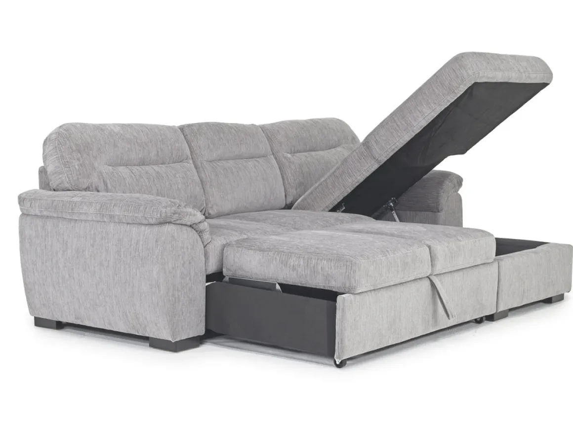 Wanda Full Pullout Sofa Chaise In Gray, Left Facing