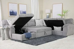 Wanda Full Pullout Tux Storage Chaise Sectional In Gray, Left Facing