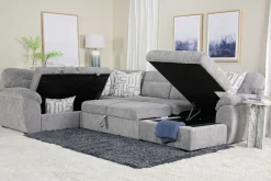 Wanda Full Pullout Tux Storage Chaise Sectional In Gray, Left Facing