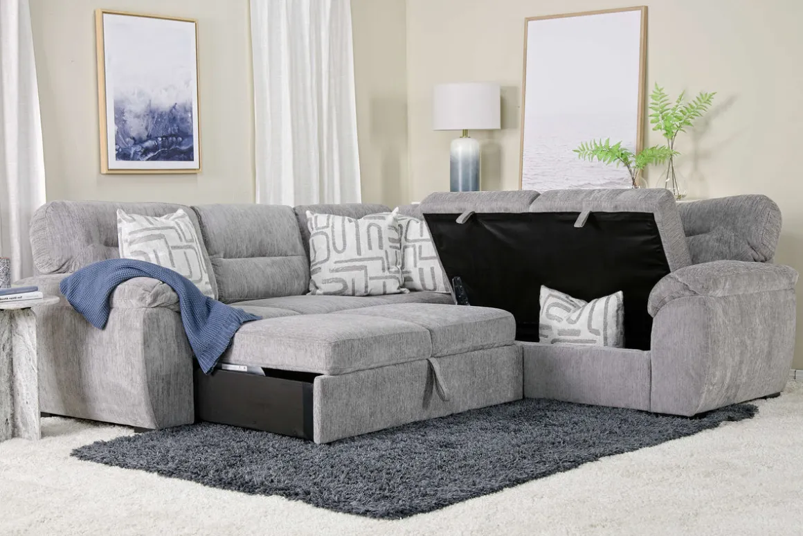 Wanda Full Tux Sleeper Sectional W/ Storage In Gray, Right Facing