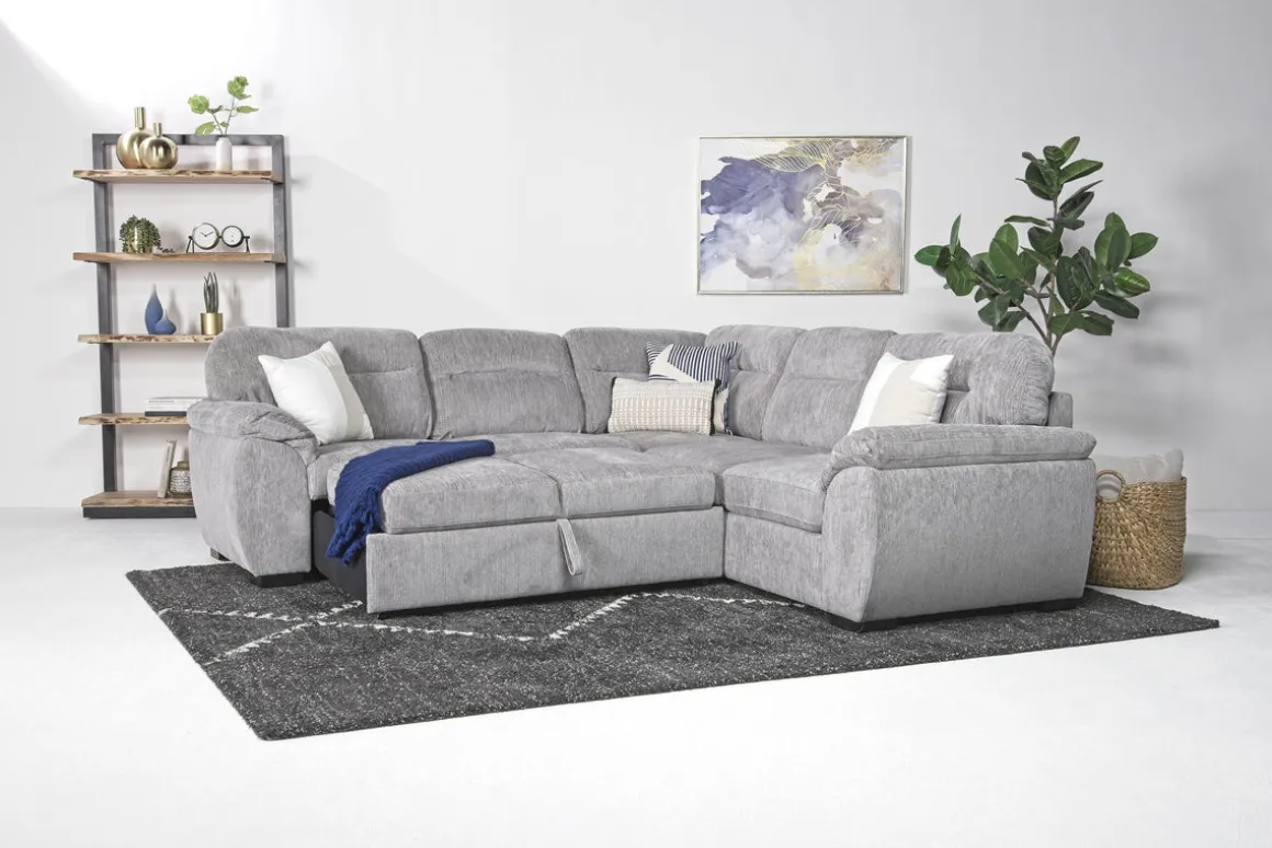 Wanda Full Tux Sleeper Sectional W/ Storage In Gray, Right Facing