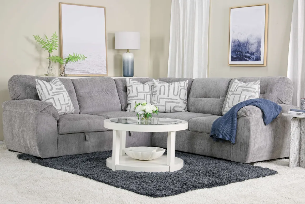 Wanda Full Tux Sleeper Sectional W/ Storage In Gray, Right Facing