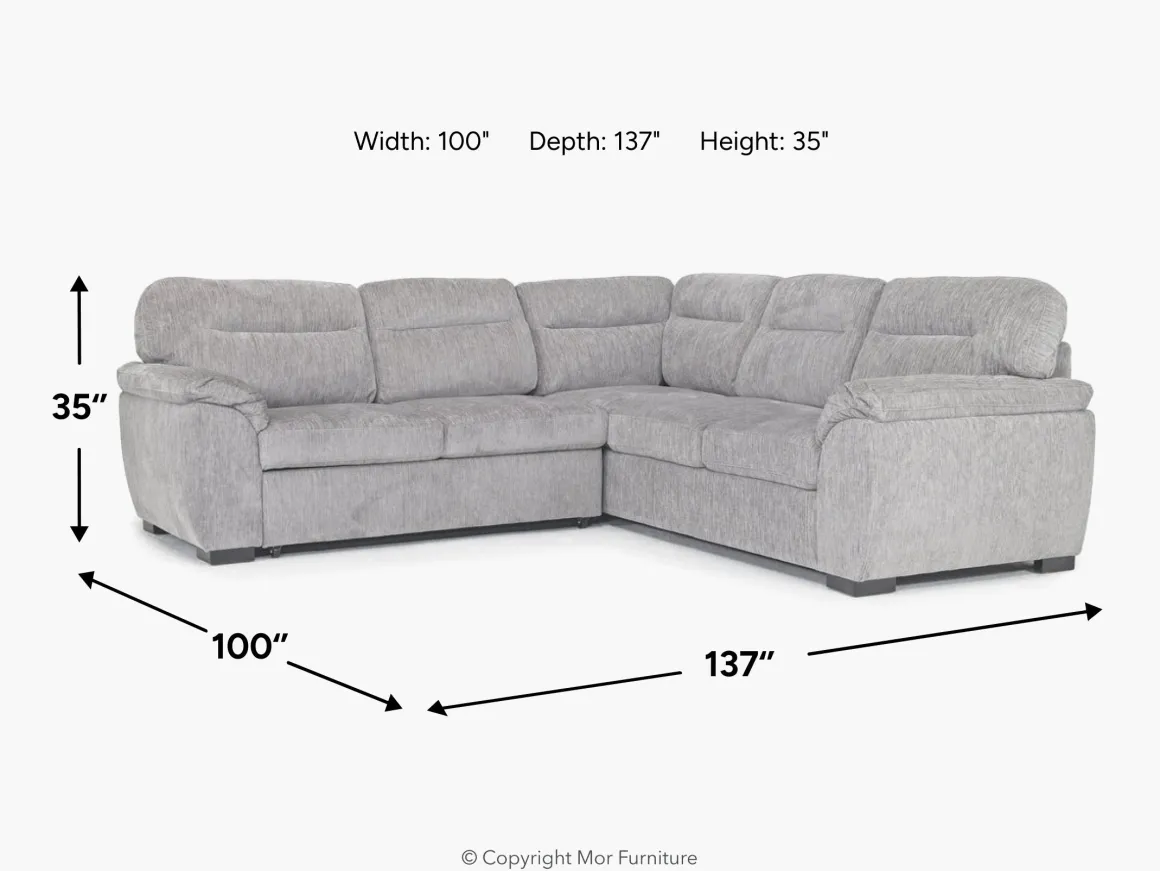 Wanda Full Tux Sleeper Sectional W/ Storage In Gray, Right Facing