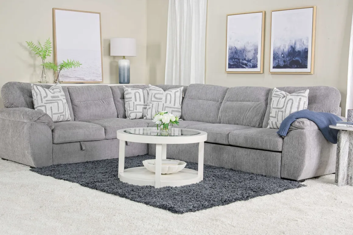 Wanda Full Tux Sleeper Sectional W/ Storage In Gray, Right Facing