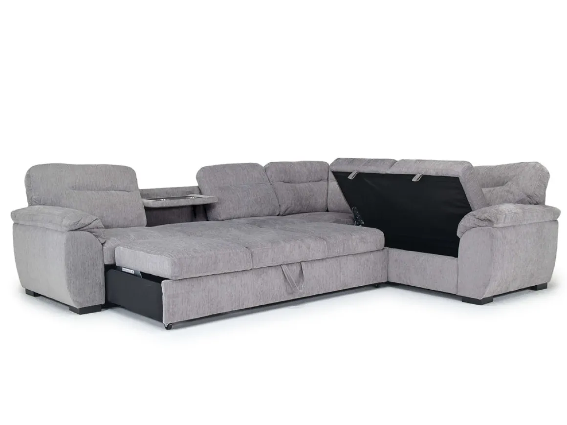 Wanda Full Tux Sleeper Sectional W/ Storage In Gray, Right Facing