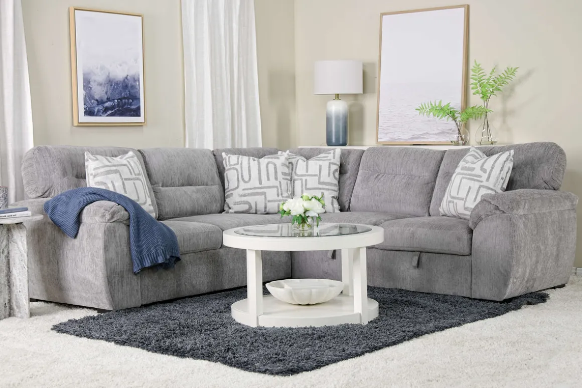 Wanda Full Tux Sleeper Sectional W/ Storage In Gray, Right Facing