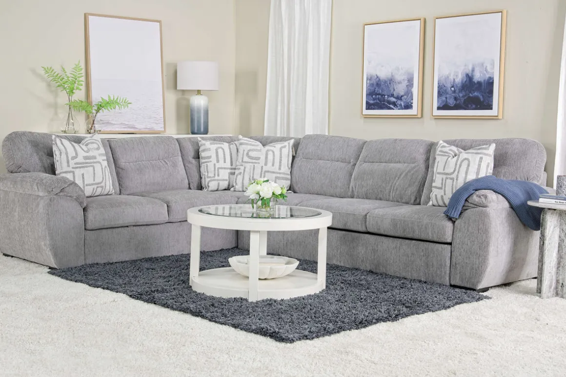 Wanda Full Tux Sleeper Sectional W/ Storage In Gray, Right Facing