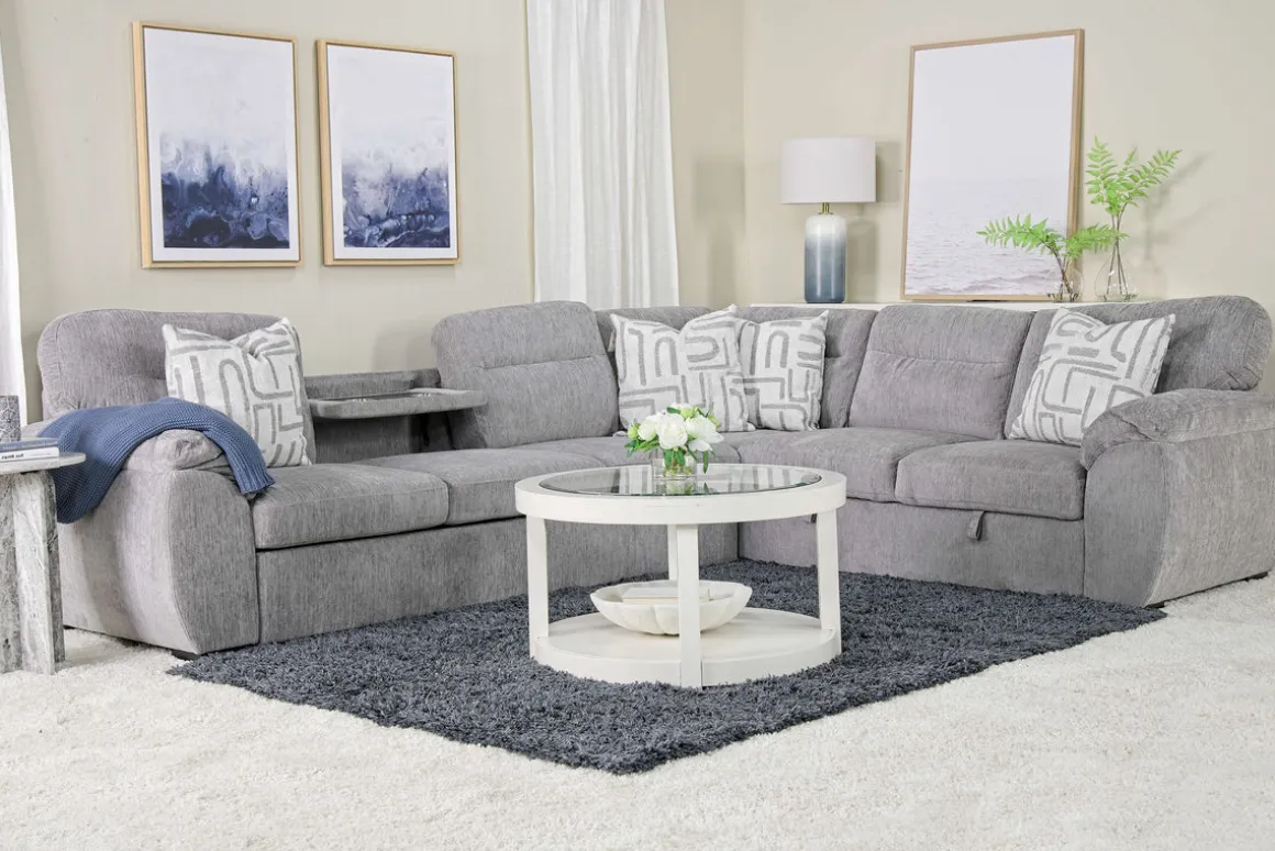 Wanda Full Tux Sleeper Sectional W/ Storage In Gray, Right Facing