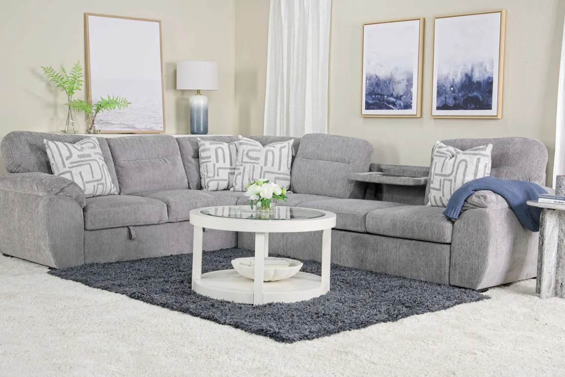 Wanda Full Tux Sleeper Sectional W/ Storage In Gray, Right Facing