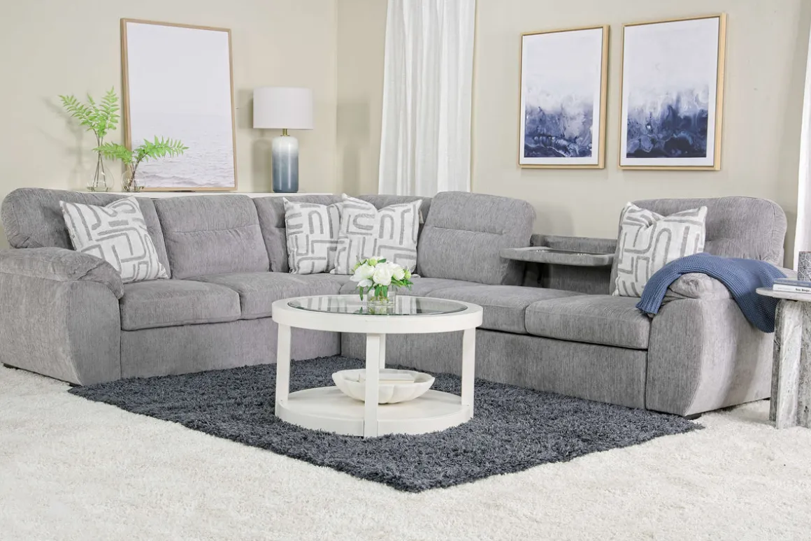 Wanda Full Tux Sleeper Sectional W/ Storage In Gray, Right Facing