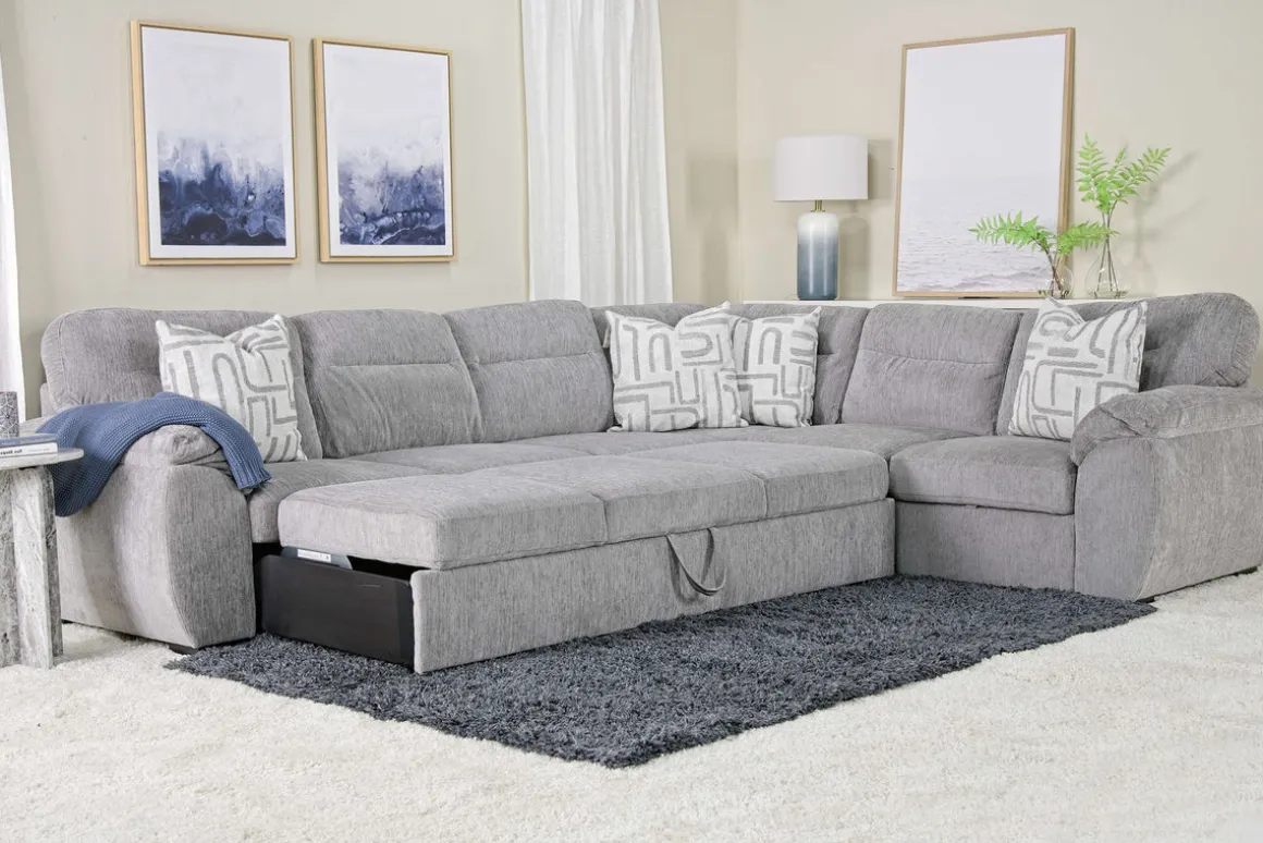 Wanda Full Tux Sleeper Sectional W/ Storage In Gray, Right Facing
