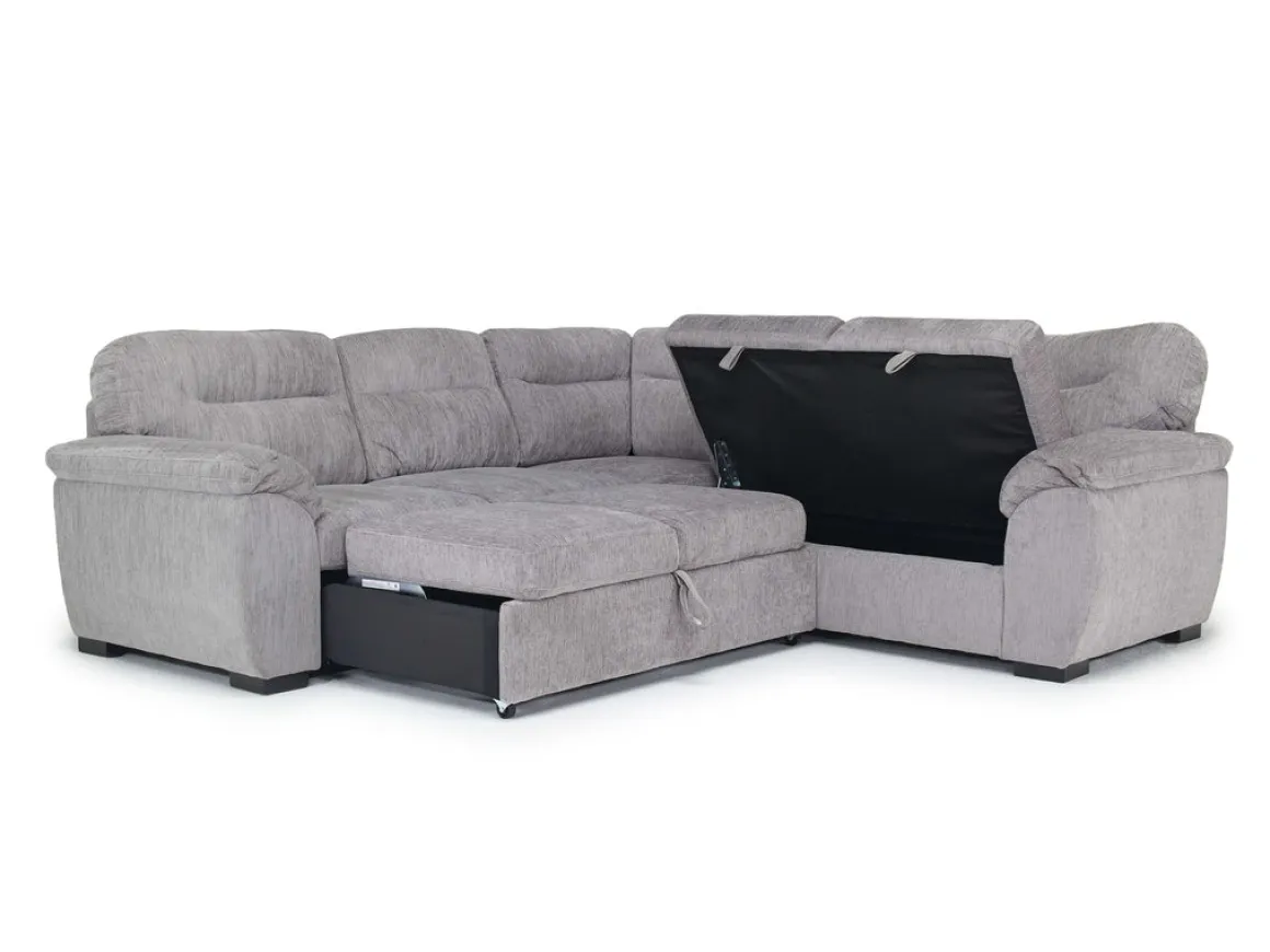 Wanda Full Tux Sleeper Sectional W/ Storage In Gray, Right Facing