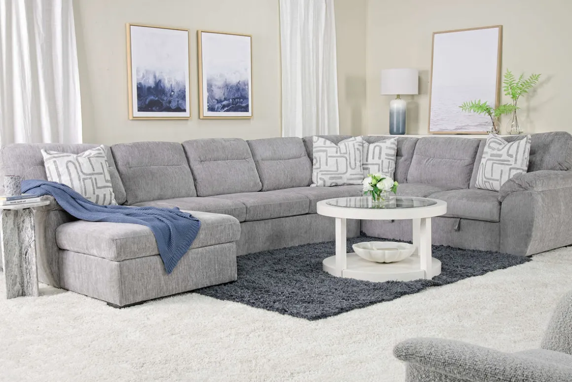Wanda Xl Storage Chaise Sleeper Sectional In Gray, Left Facing