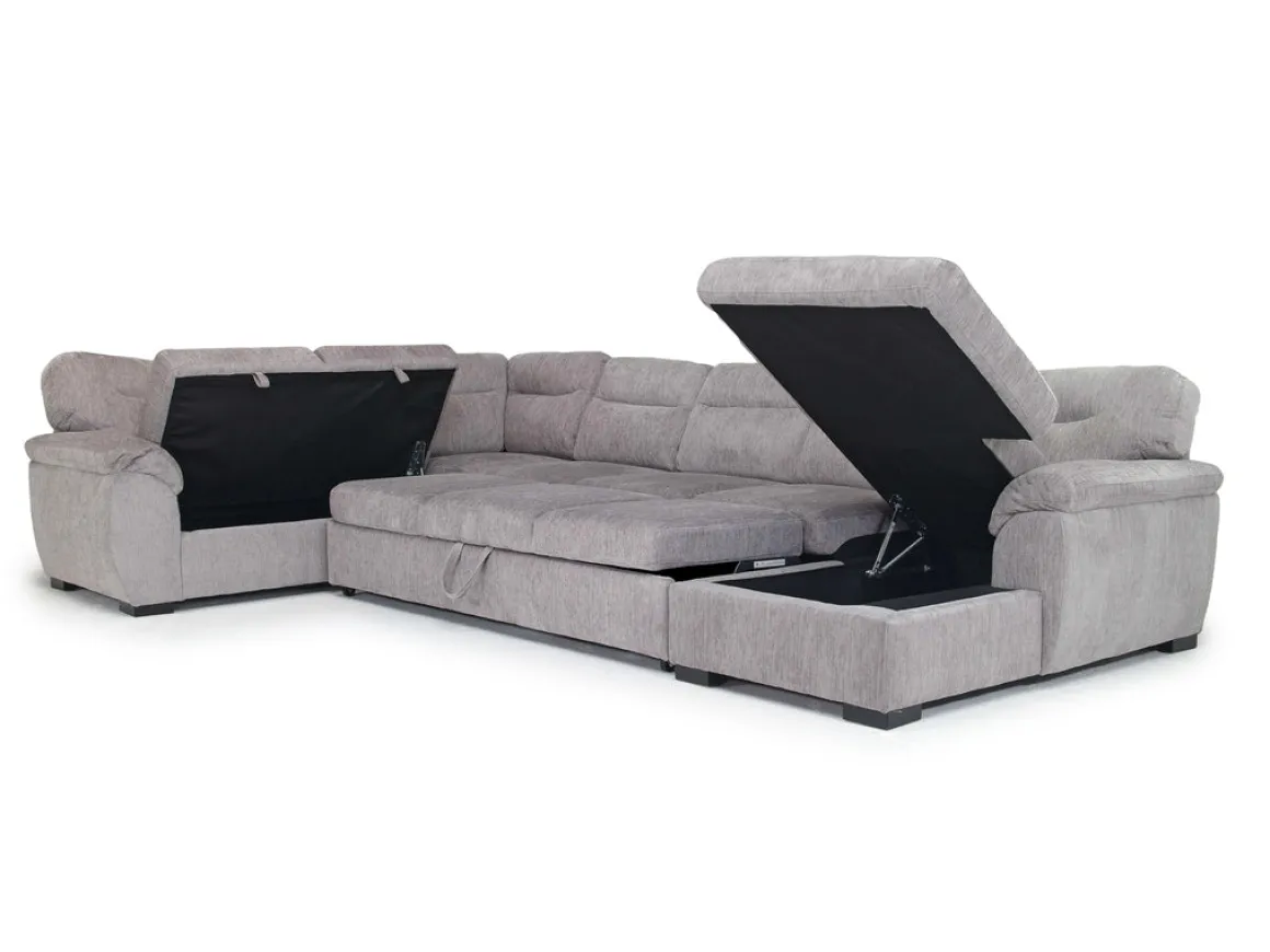 Wanda Xl Storage Chaise Sleeper Sectional In Gray, Left Facing