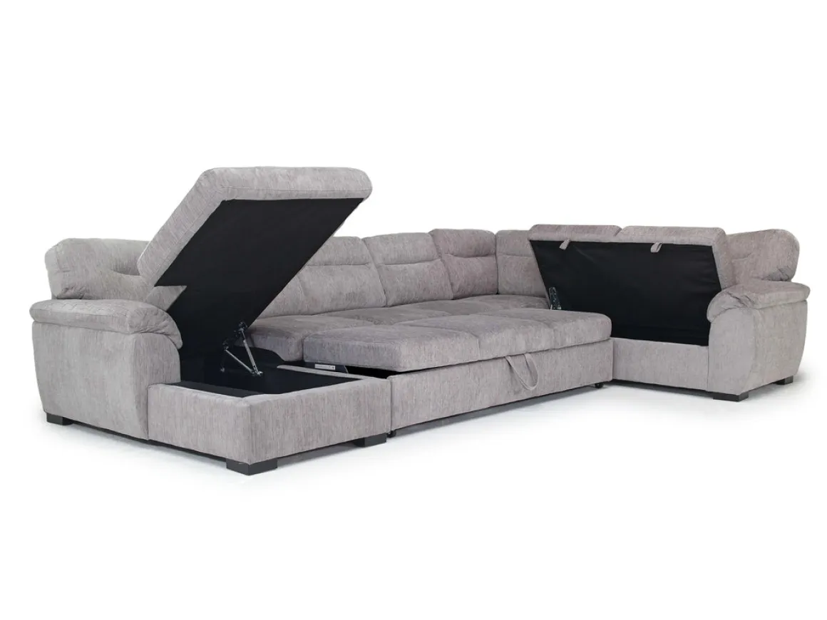 Wanda Xl Storage Chaise Sleeper Sectional In Gray, Left Facing