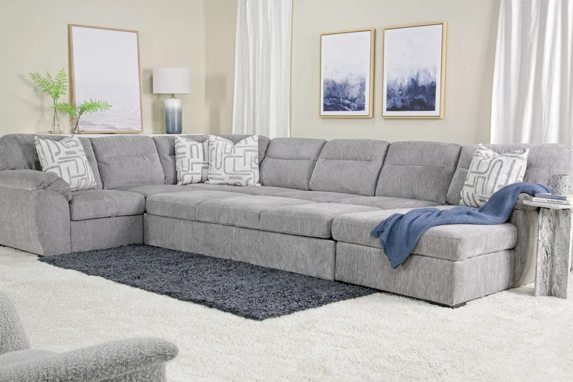Wanda Xl Storage Chaise Sleeper Sectional In Gray, Left Facing