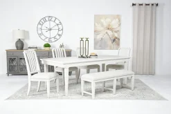 Willowbrook Dining Table, 4 Chairs & Bench In Pebble, Slat