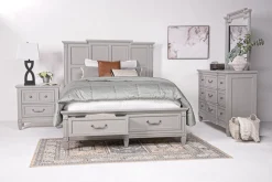 Willowbrook Panel Bed, Dresser, Mirror & Nightstand In Pebble, Queen
