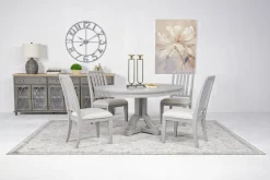 Willowbrook Round Dining Table & 4 Chairs In Pebble, Slat
