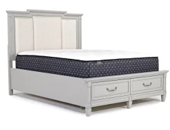 Willowbrook Upholstered Panel Bed, Dresser, Mirror & Nightstand In Pebble, Queen