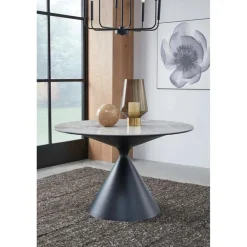 Winston Round Dining Table In Black Sintered Stone