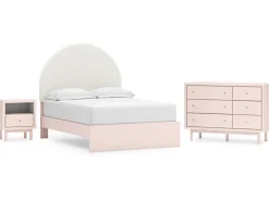 Wistenpine Panel Bed W/ Storage, Dresser, Mirror & Nightstand In Blush, Twin