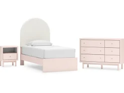 Wistenpine Panel Bed W/ Storage, Dresser, Mirror & Nightstand In Blush, Twin
