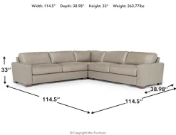 York 3 Piece Sectional In Chestnut Leather