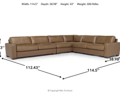 York 4 Piece Sectional In Chestnut Leather