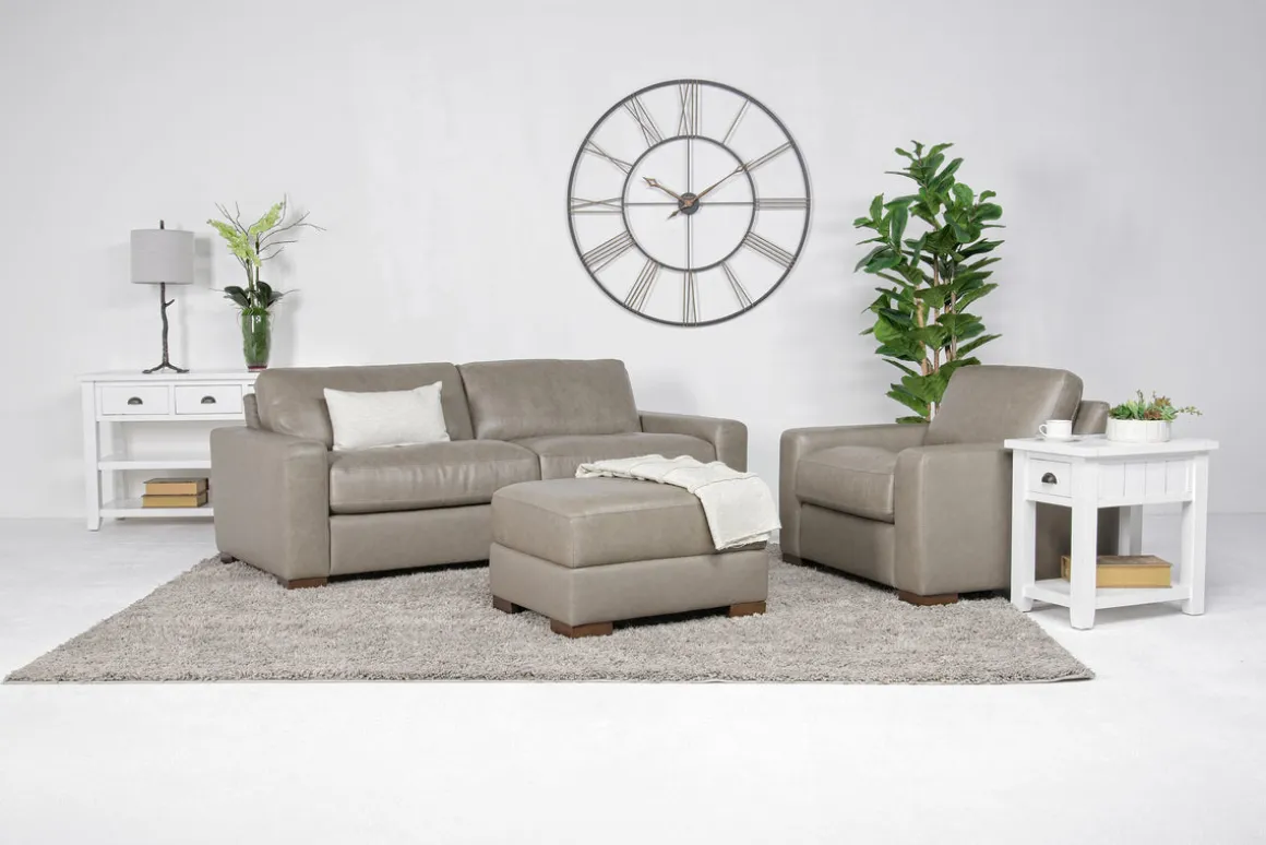 York Ottoman In York Taupe Leather