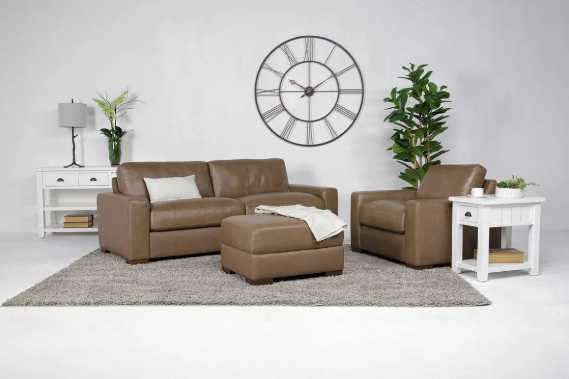 York Ottoman In York Taupe Leather