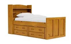 Young Pioneer Bookcase Bed W/ 4 Drawer Storage In Cinnamon, Twin