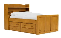 Young Pioneer Bookcase Bed W/ 4 Drawer Storage In Cinnamon, Twin