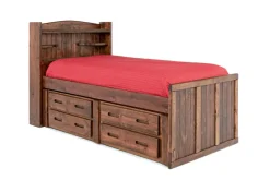 Young Pioneer Bookcase Bed W/ 4 Drawer Storage In Cinnamon, Twin