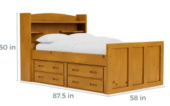 Young Pioneer Bookcase Bed W/ 4 Drawer Storage In Cinnamon, Twin