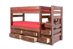 Young Pioneer Bunk Bed W/ Storage Steps & 4 Storage Drawers In Dark Gray, Twin/Twin