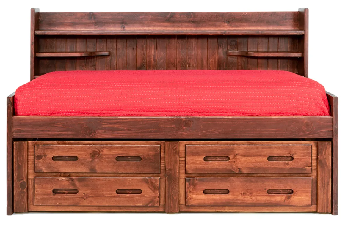 Young Pioneer Sideways Captain Bed W/ 4 Drawer Storage In Cinnamon, Twin