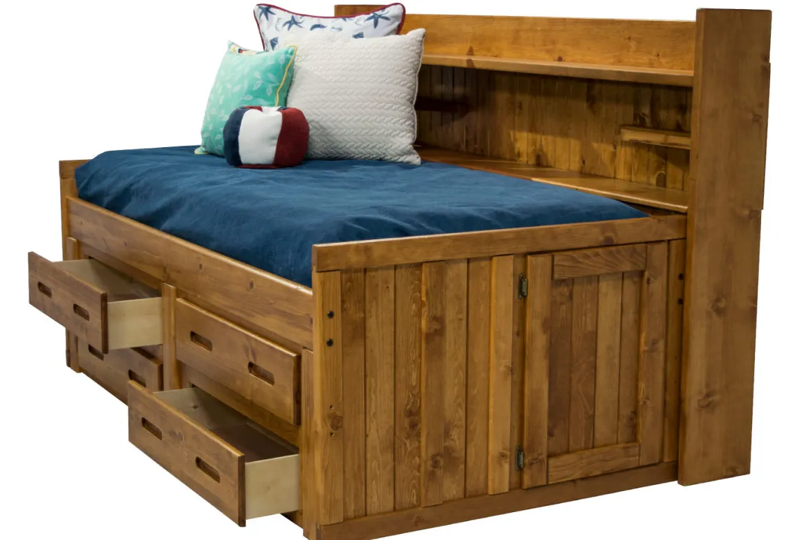 Young Pioneer Sideways Captain Bed W/ 4 Drawer Storage In Cinnamon, Twin