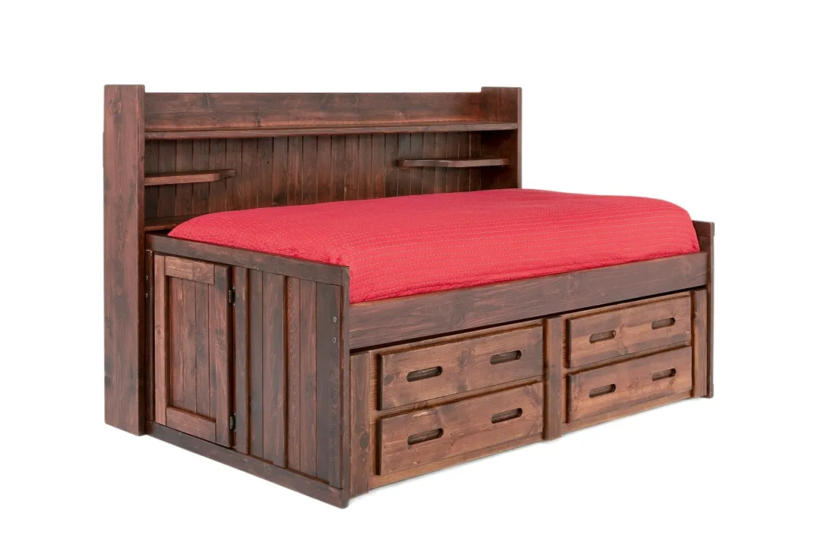 Young Pioneer Sideways Captain Bed W/ 4 Drawer Storage In Cinnamon, Twin