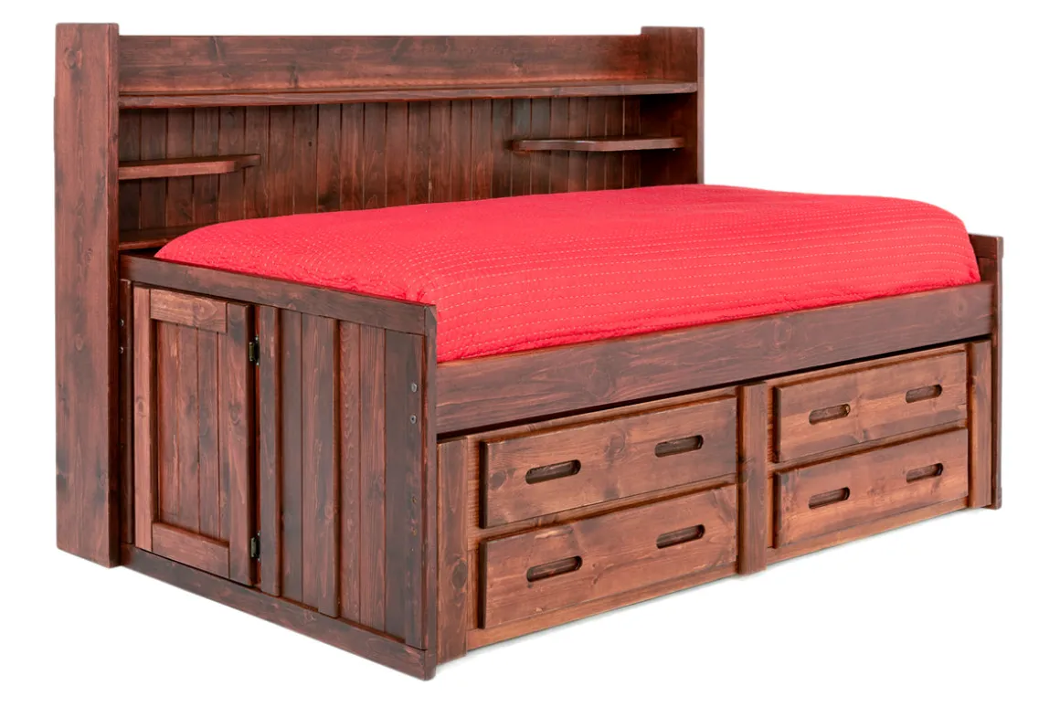 Young Pioneer Sideways Captain Bed W/ 4 Drawer Storage In Cinnamon, Twin