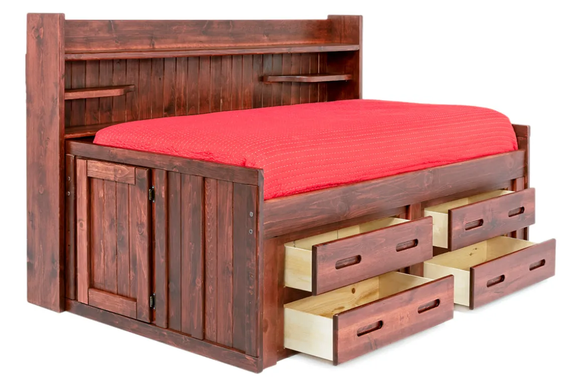 Young Pioneer Sideways Captain Bed W/ 4 Drawer Storage In Cinnamon, Twin